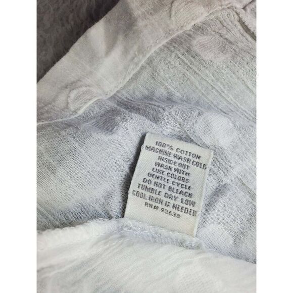 Fossil Blouse Top Womens Medium White Polka Dot Cotton 3/4 Sleeve Button Front - Picture 8 of 10